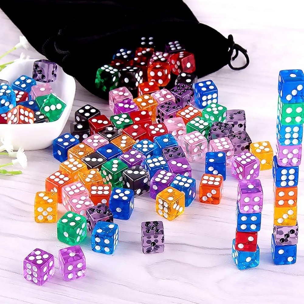 100 Pieces Dice 12mm Game Dice Set 6 Sided Dice Translucent Colors
